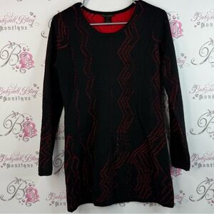 Alison Sheri long sleeve knit abstract pattern Black and Red Long Sleeve Top